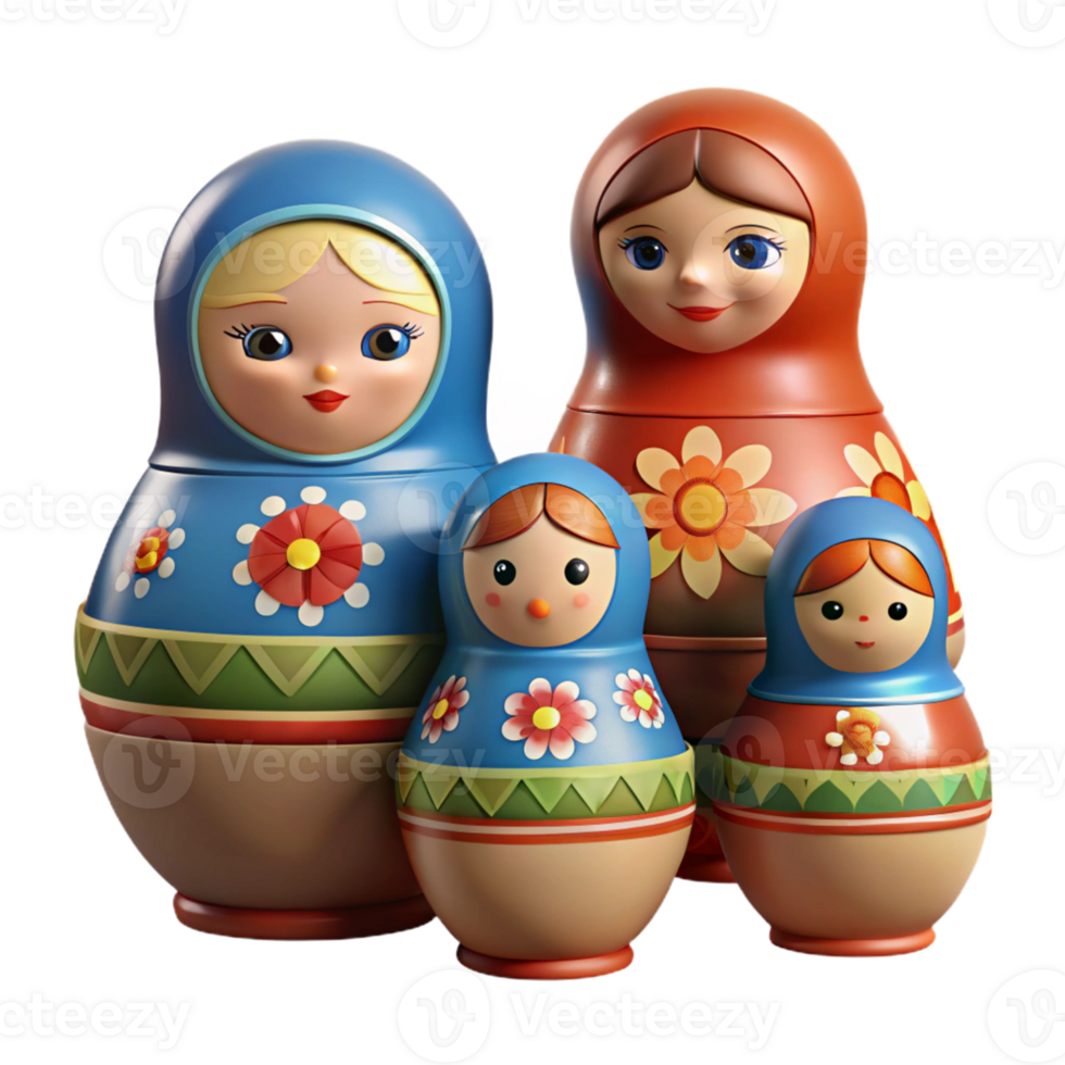 Colorful Nesting Dolls with Floral Patterns png