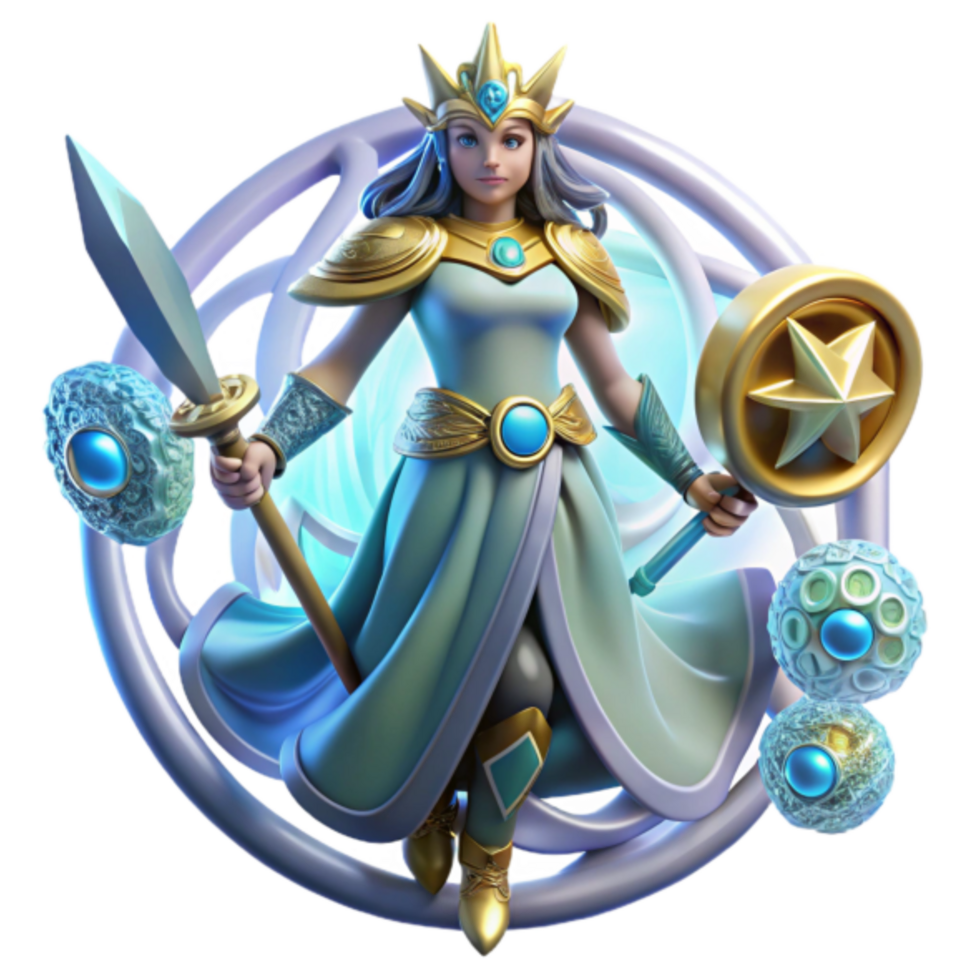 Fantasy 3D Render of a Female Warrior, Celestial Queen, Magical Staff and Orb png