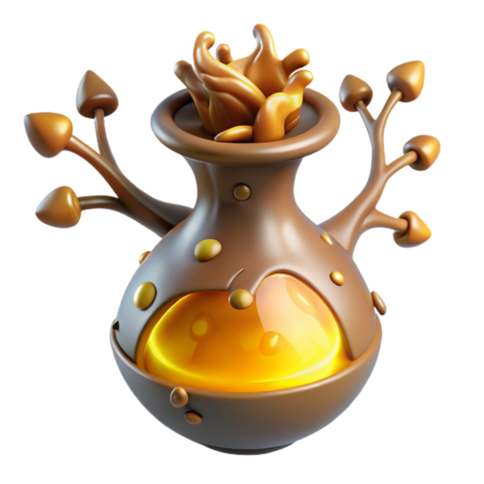 Fantasy Potion 3D Render Golden Elixir Magical Flask Illustration png