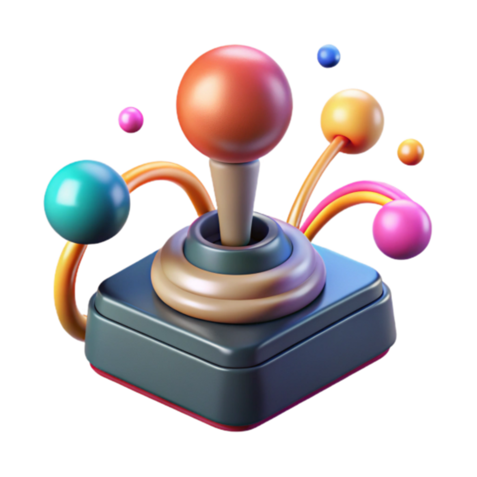 Colorful 3D Render of a Retro Joystick with Abstract Elements png