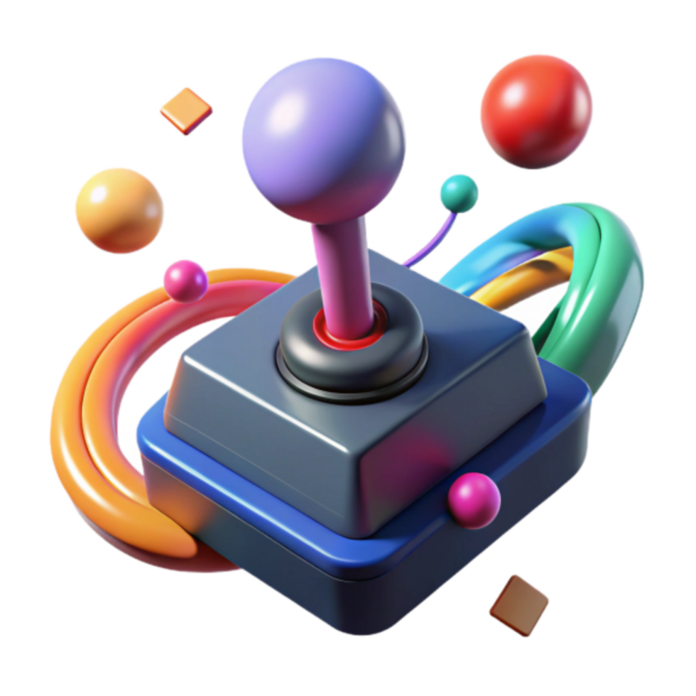 Vibrant 3D Render of Retro Joystick with Colorful Abstract Background png