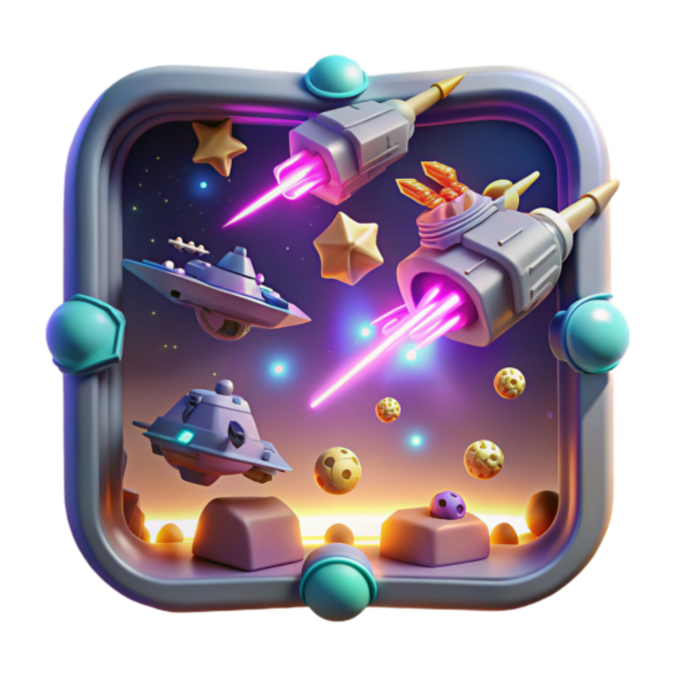 3D Illustration of Futuristic Spaceships and Stars in a Game-Like Setting png