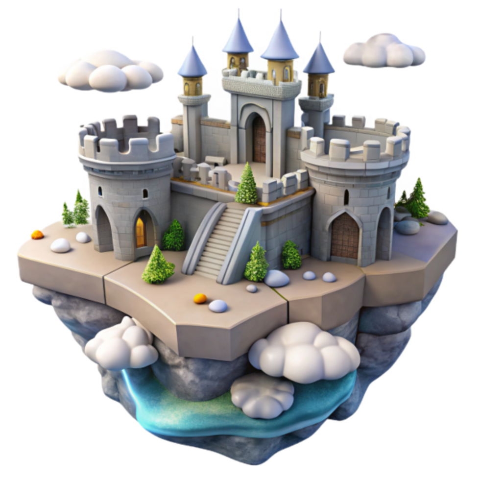 Enchanted Floating Castle 3D Render Fantasy Island Fortress Illustration png