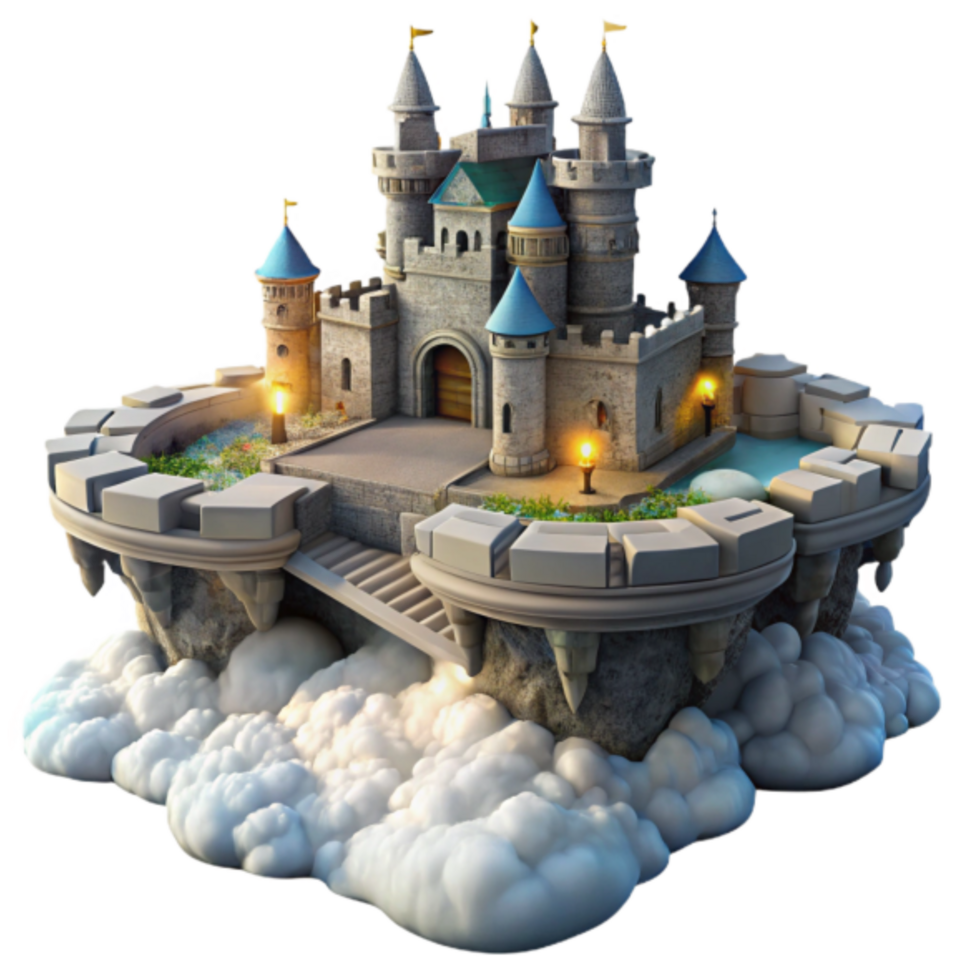 Enchanted Castle on Cloud Island 3D Render png