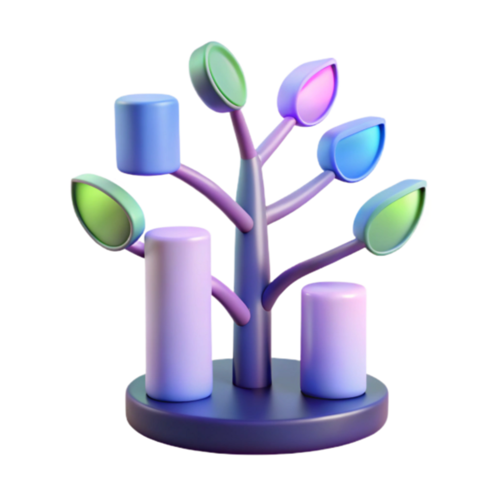 3D Render Abstract Tree with Colorful Leaves and Cylinders png