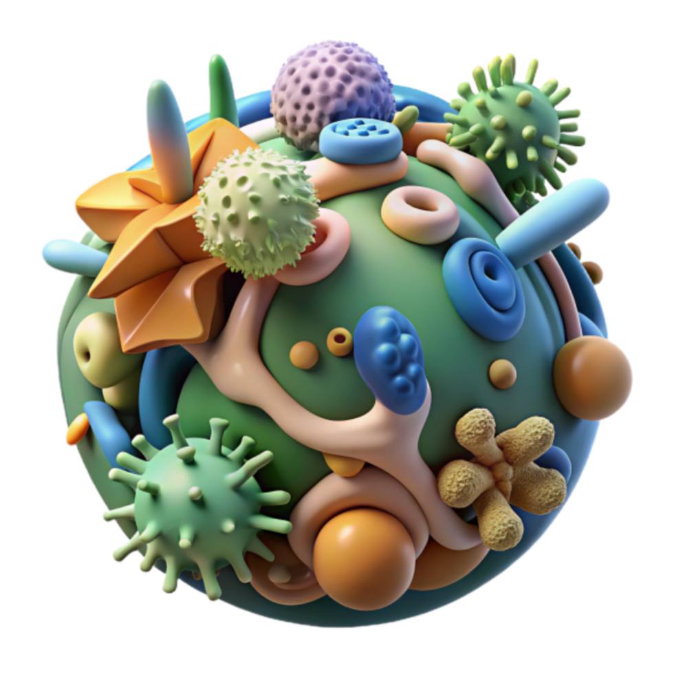 Vibrant 3D Render of a Microscopic World Colorful Organic Forms and Virus Structures png