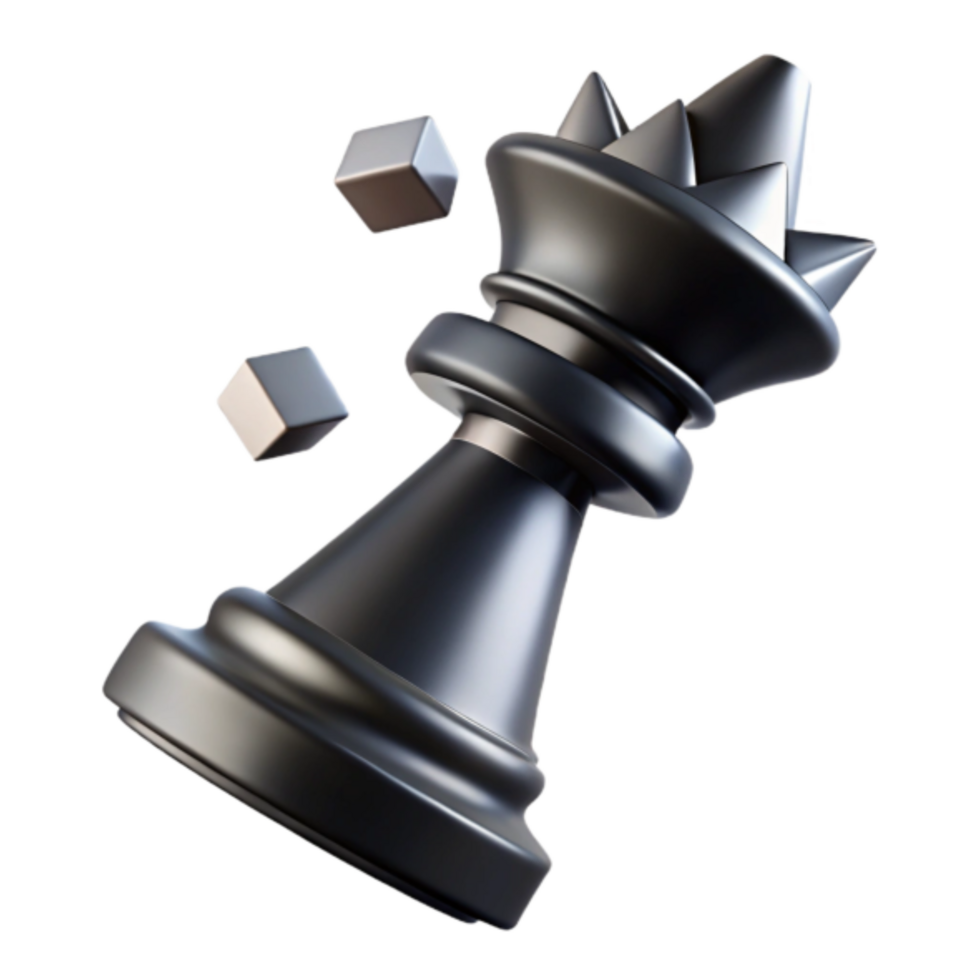 Fallen King 3D Render Strategy Game Piece, Chess Queen, Metal Texture, Abstract Background, Dark Gray, Cubic Elements png