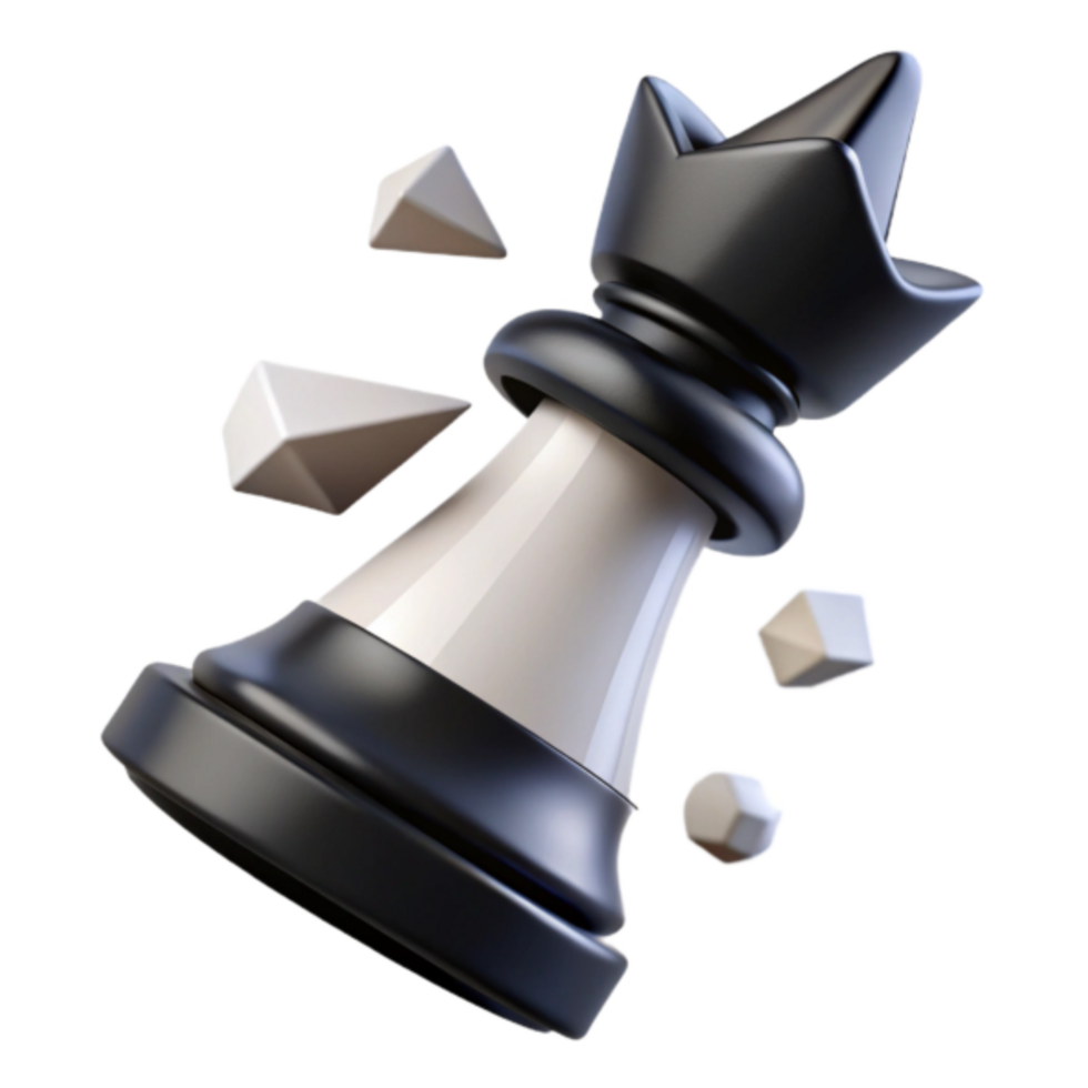 Shattered King 3D Render Strategy Game, Chess Piece, Defeat, Crumbling Crown, Victory, Power, Checkmate, Competition, 3D Model, Black and White png