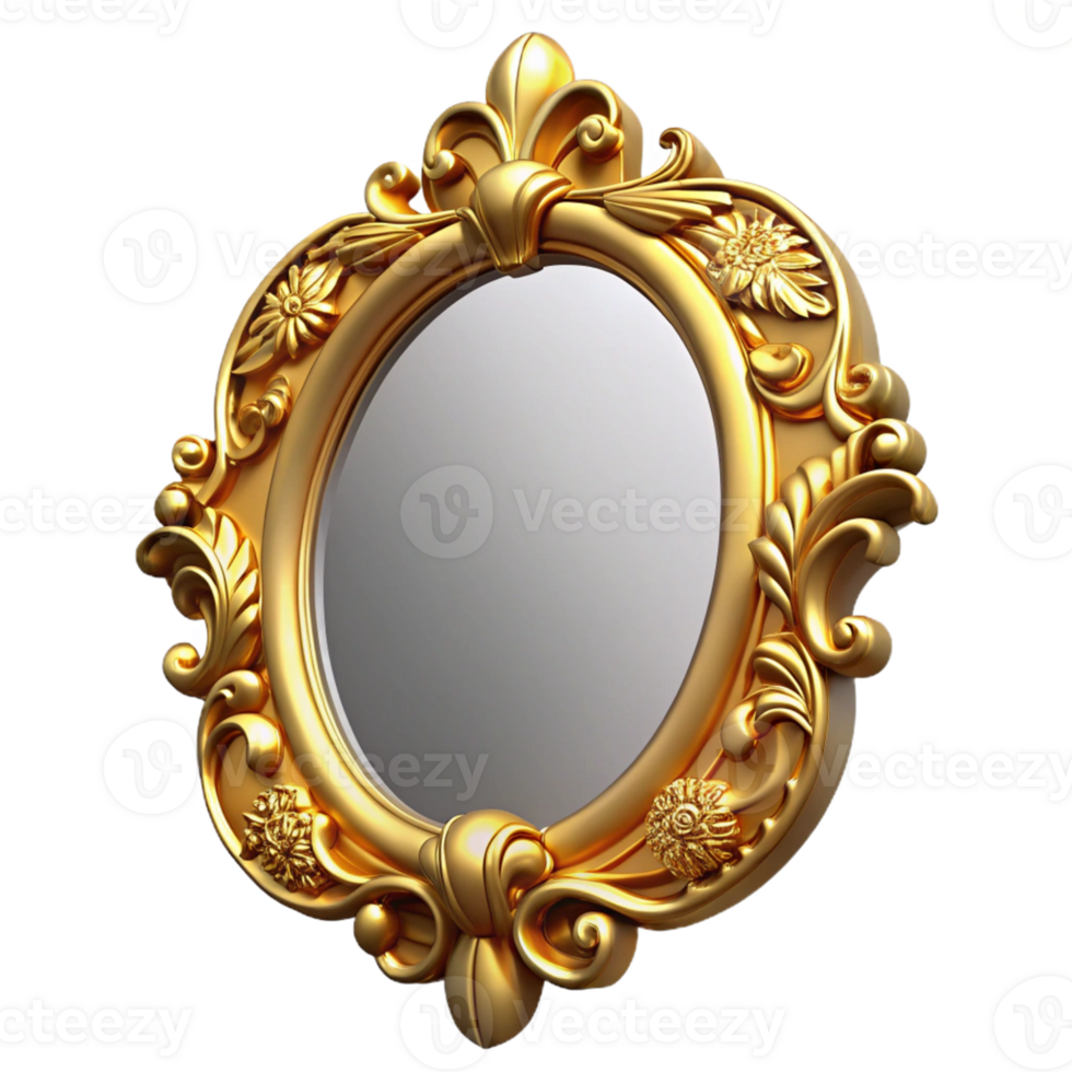 Ornate Gold Mirror Frame with Floral Design png