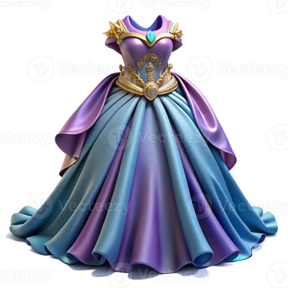 Purple and Blue Ball Gown with Gold Accents png