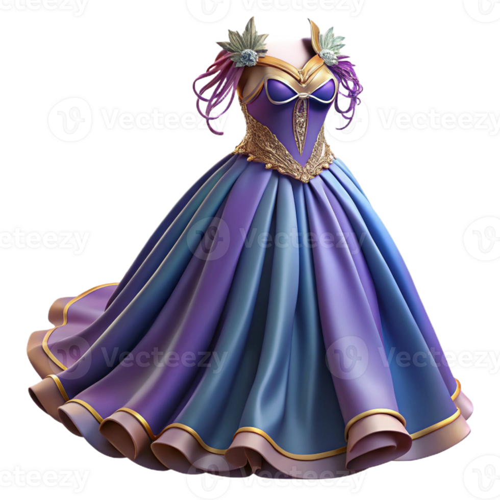 Purple and Blue Ball Gown Illustration png