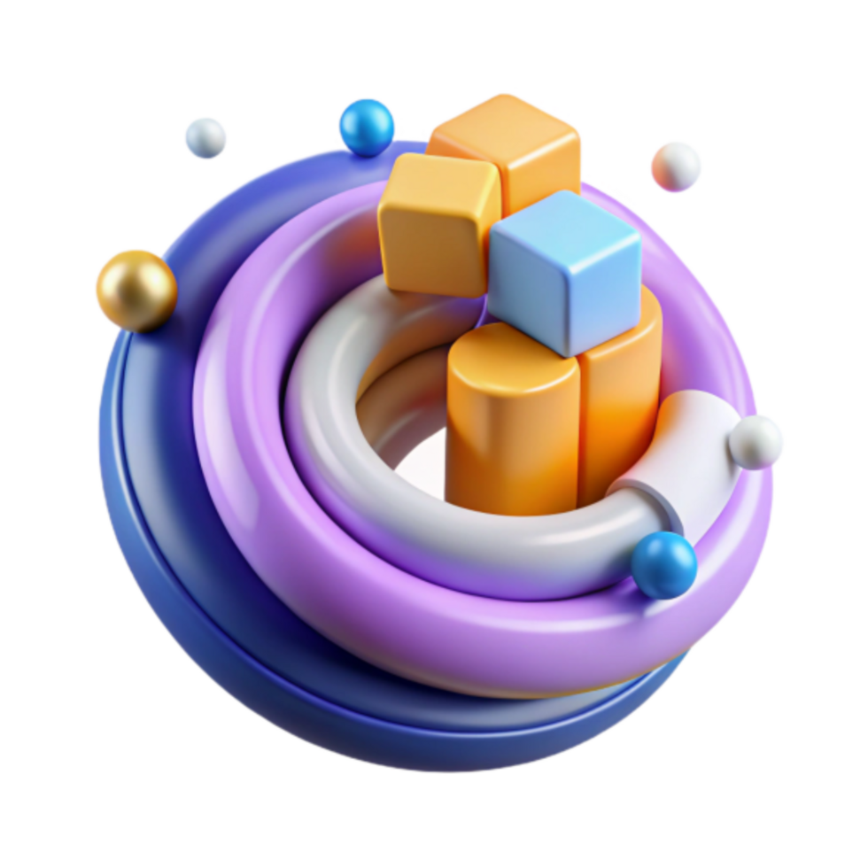 Abstract 3D Render of Colorful Geometric Shapes in Swirling Composition png