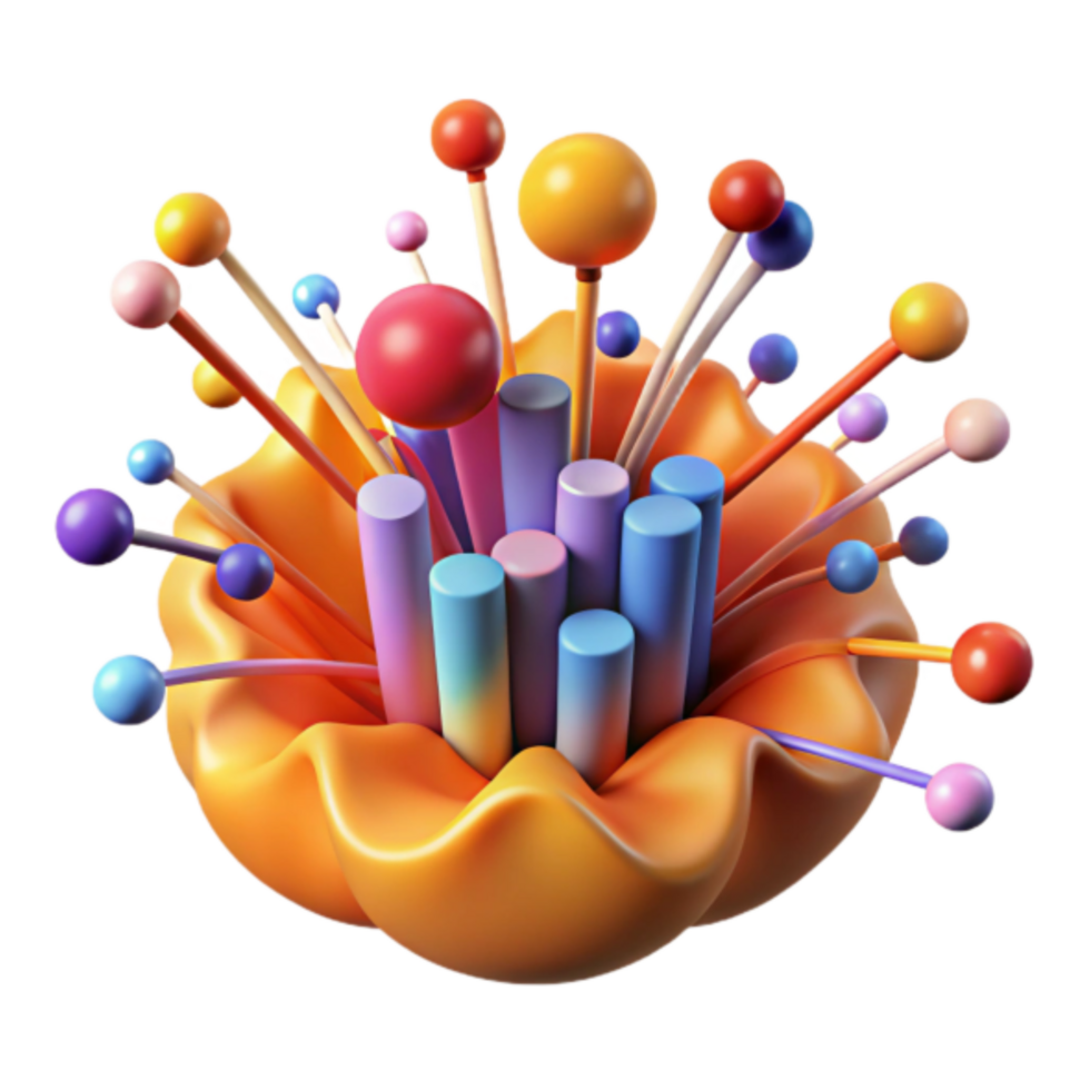 Vibrant 3D Render of Abstract Colorful Flower with Geometric Forms png