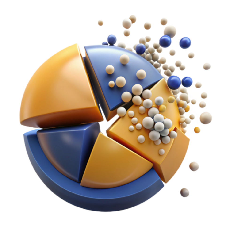 Abstract 3D Render of Exploding Pie Chart with Colorful Spheres png