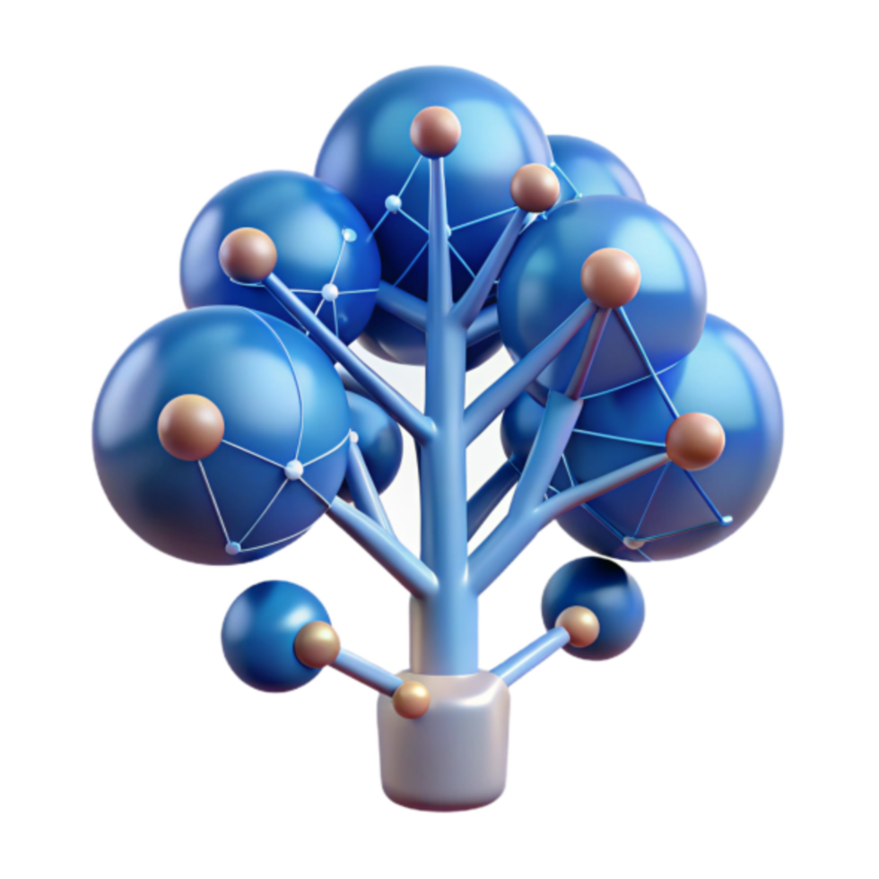 Abstract 3D Render Blue Sphere Tree Network Illustration png