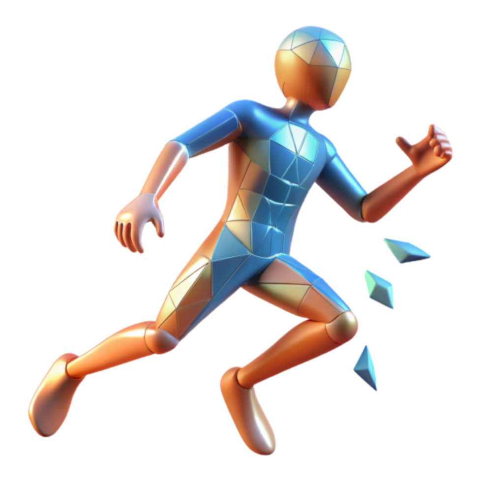 Dynamic 3D Illustration of a Running Low Poly Figure png