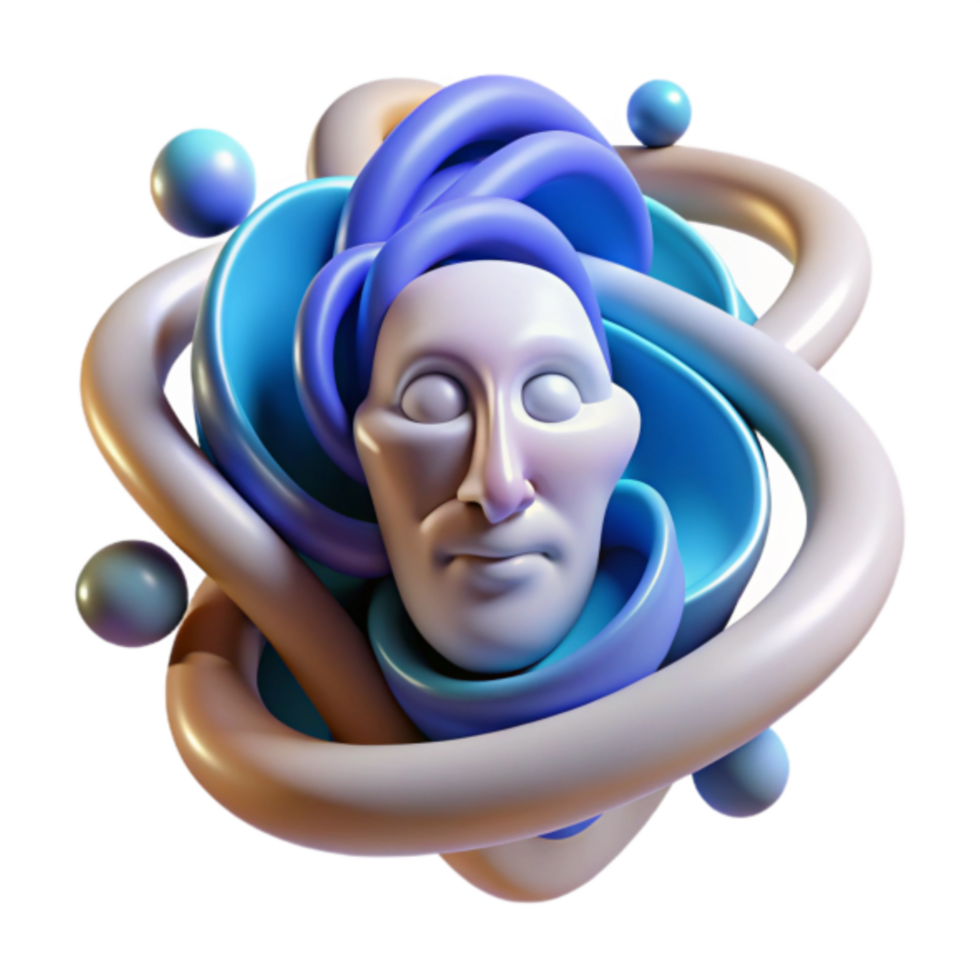 Abstract 3D Render of Serene Face within Swirling Forms png