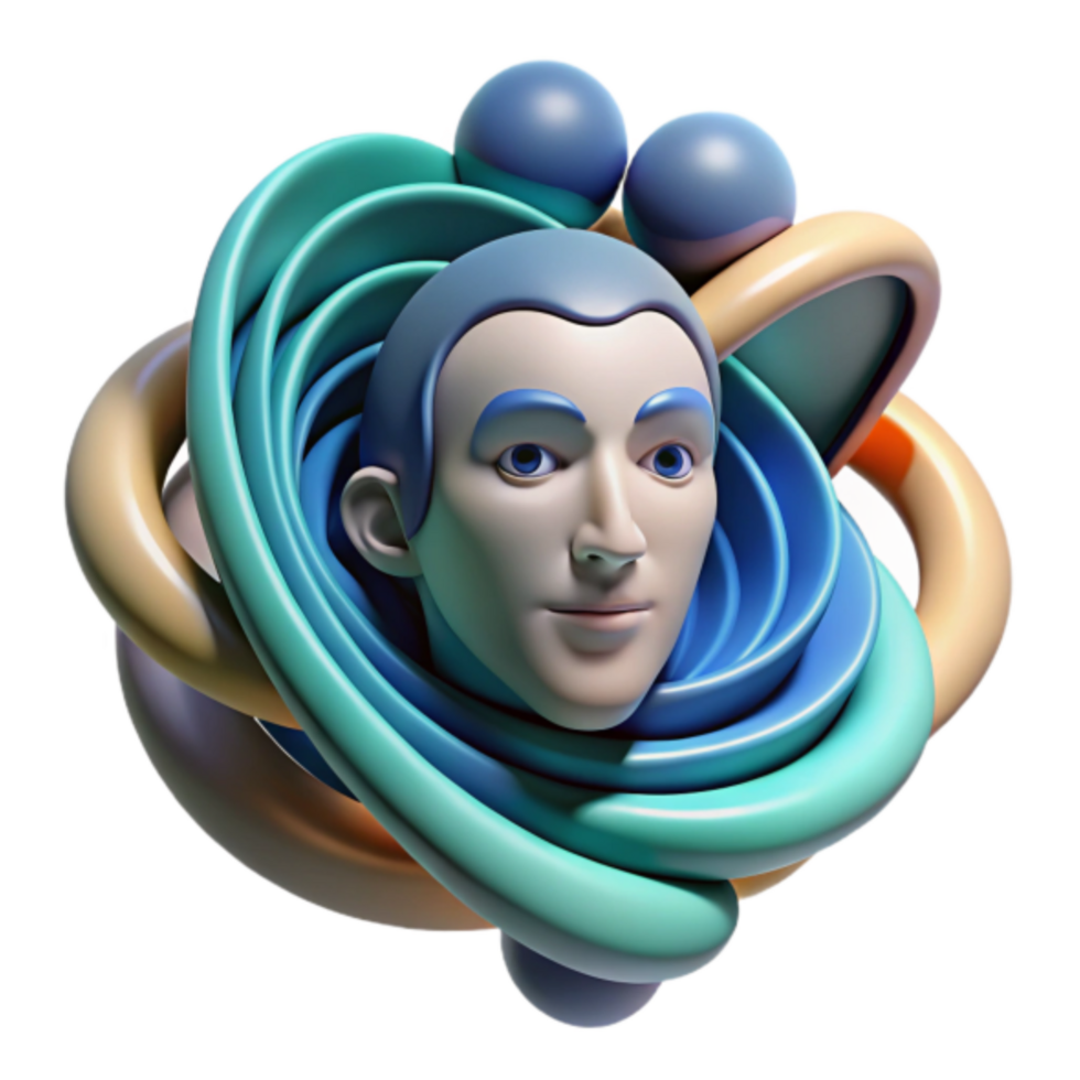 Abstract 3D Render of a Head Surrounded by Colorful Swirling Forms png