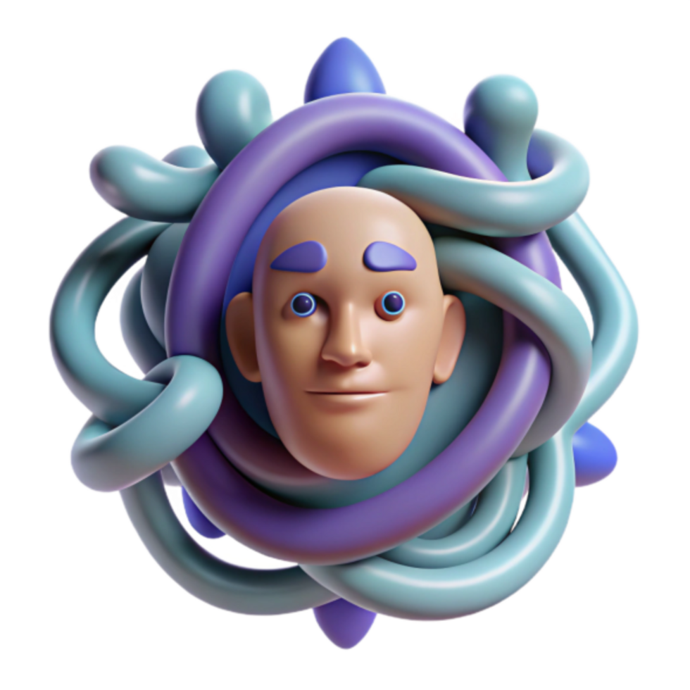 3D Render Abstract Face Surrounded by Colorful Tubes Illustration png