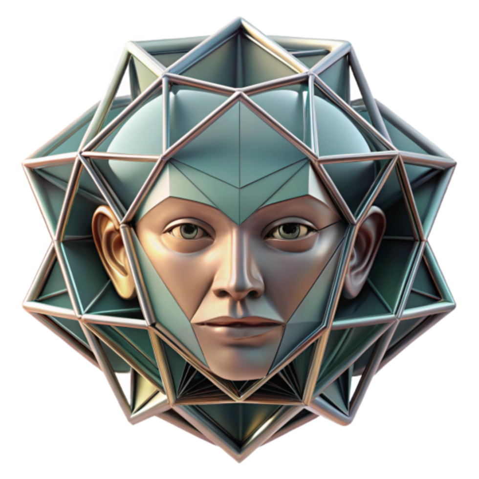 Geometric 3D Face Illustration Abstract Digital Art with Metallic Structure png