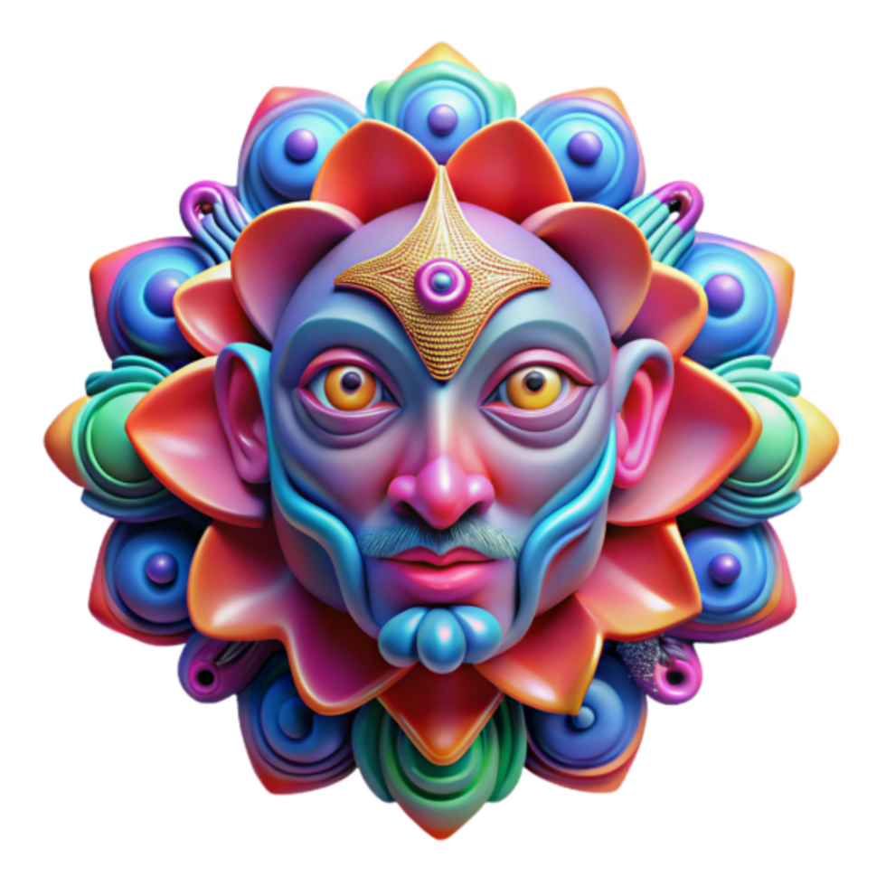 Vibrant 3D Render of a Colorful Floral Deity Mask png