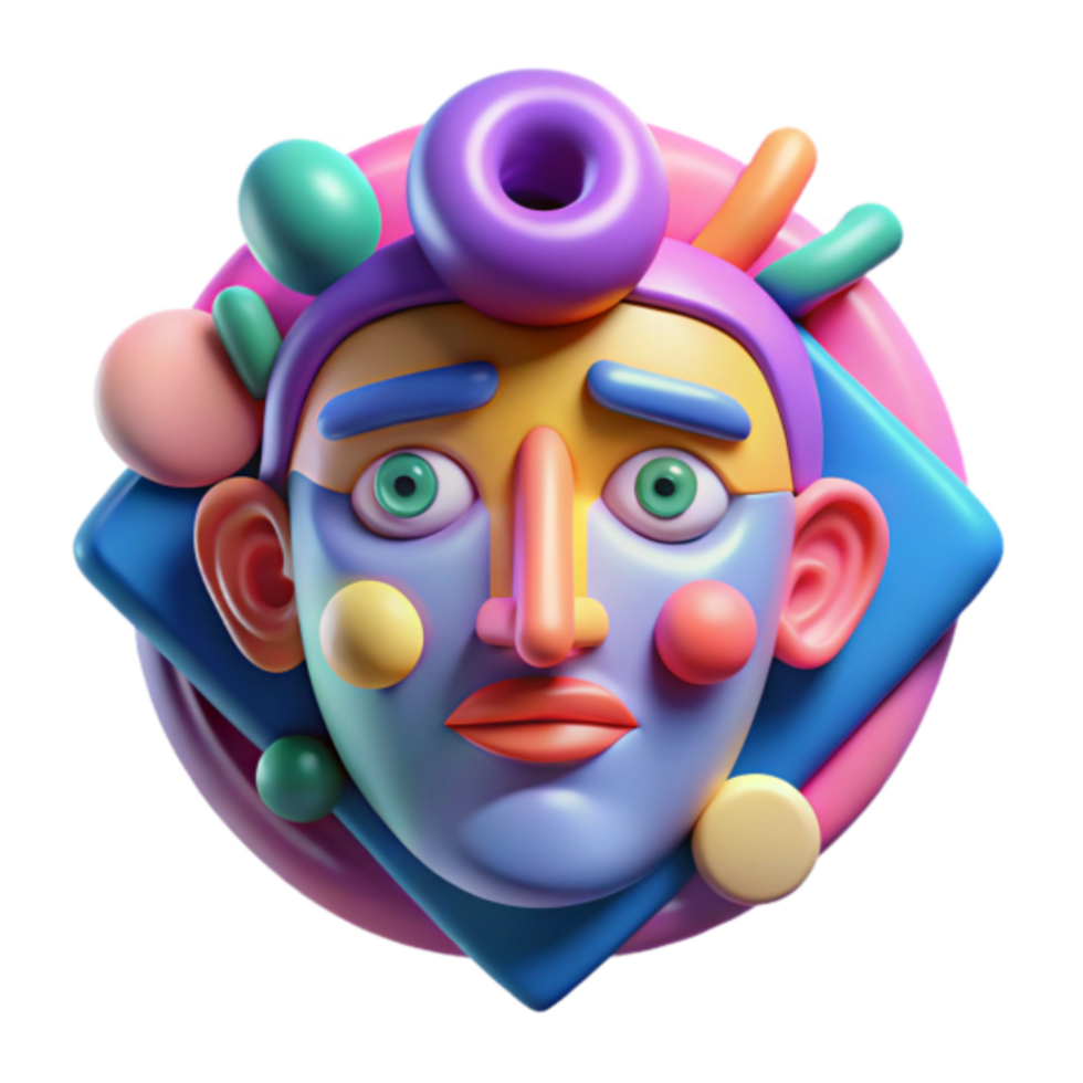 Vibrant 3D Cartoon Face Illustration, Playful Colorful Abstract Design png