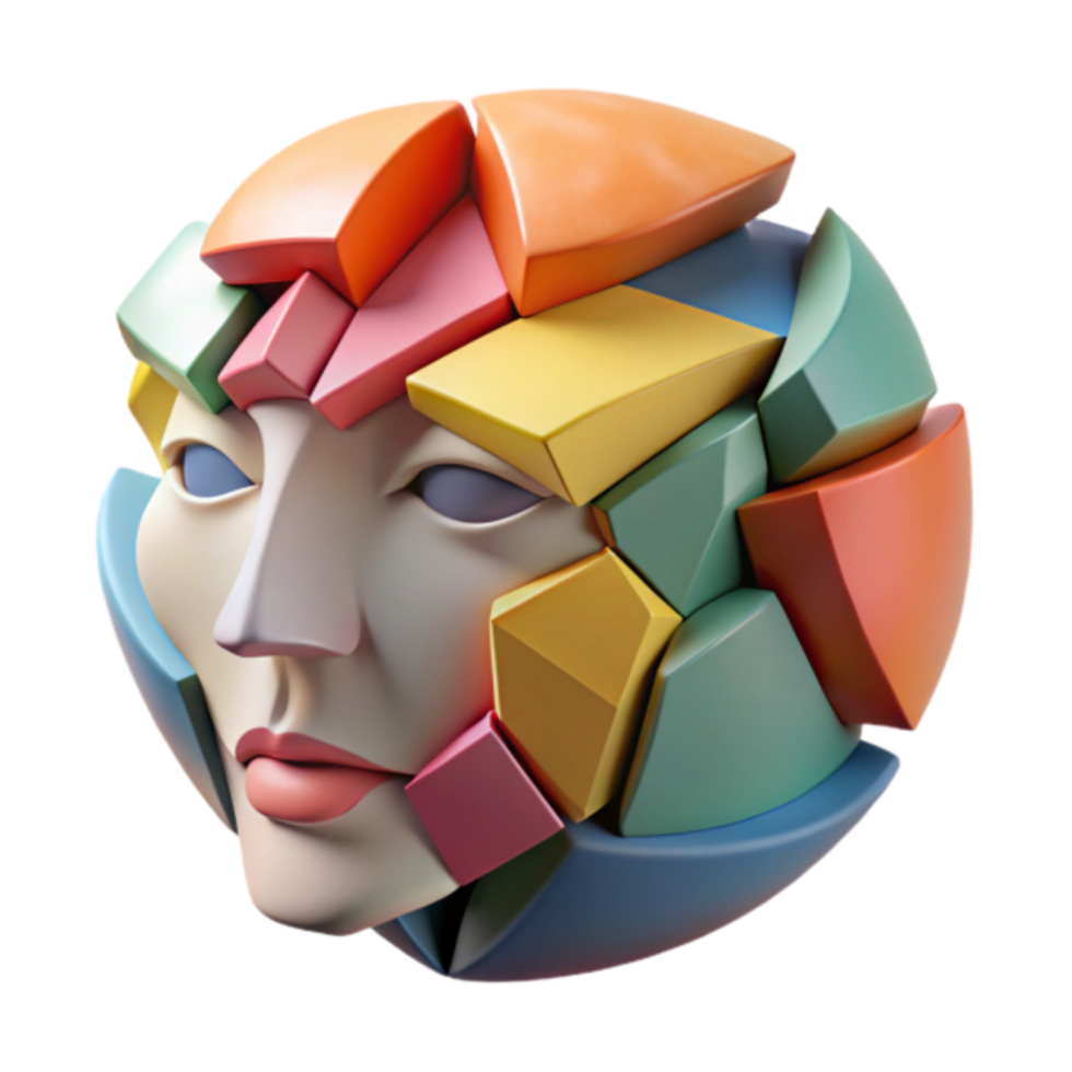 Abstract 3D Render of a Face Composed of Colorful Geometric Shapes png