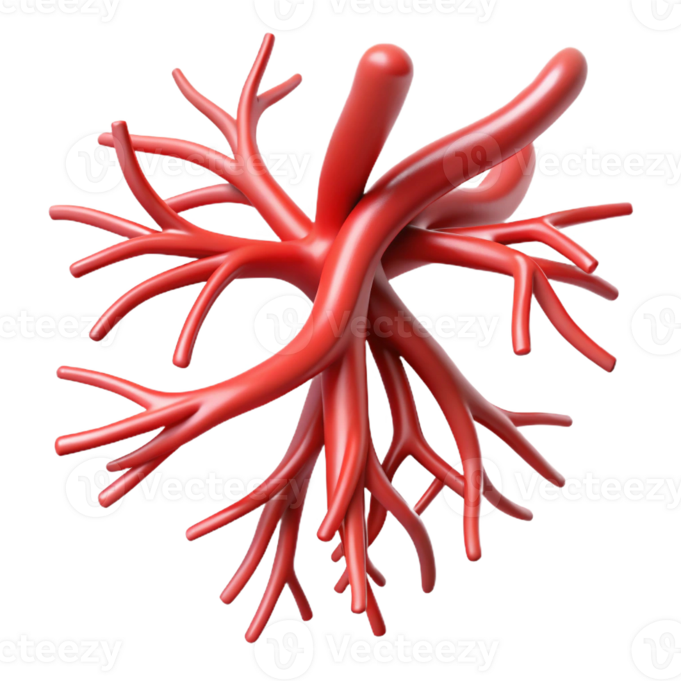 Isometric Rendered Red Blood Vessel Network png