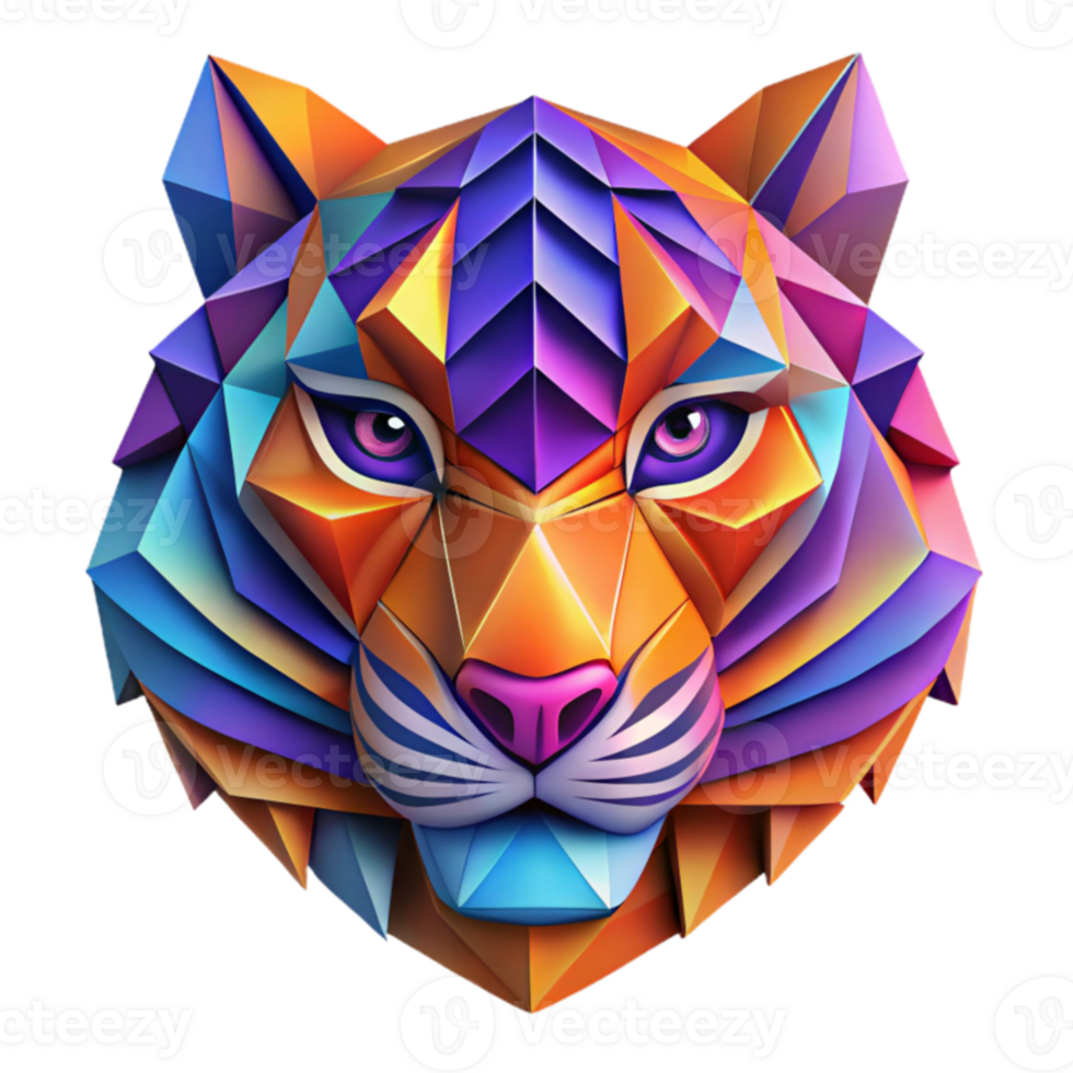 Vibrant Low Poly Tiger Head Illustration png
