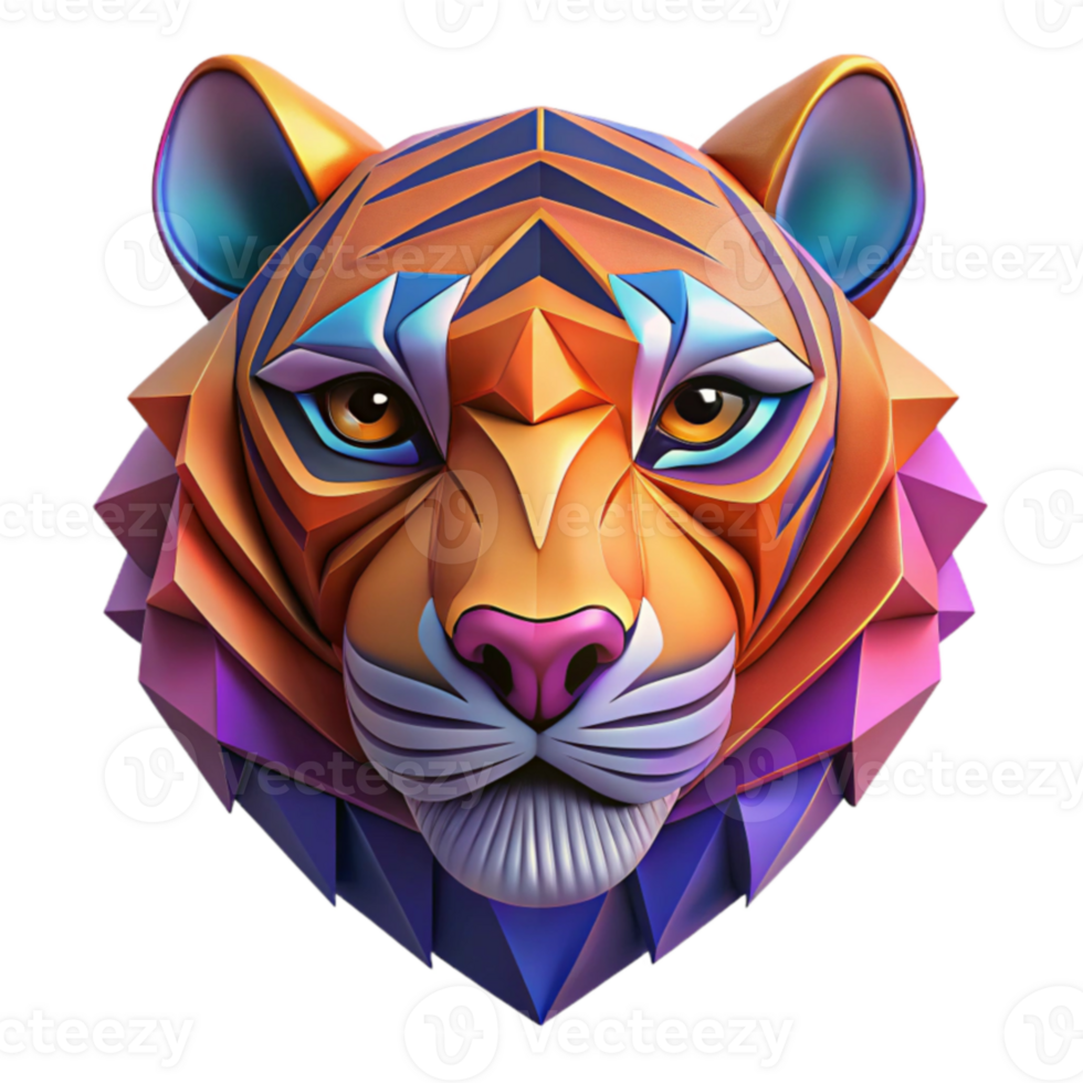 Vibrant Geometric Tiger Head 3D Illustration png