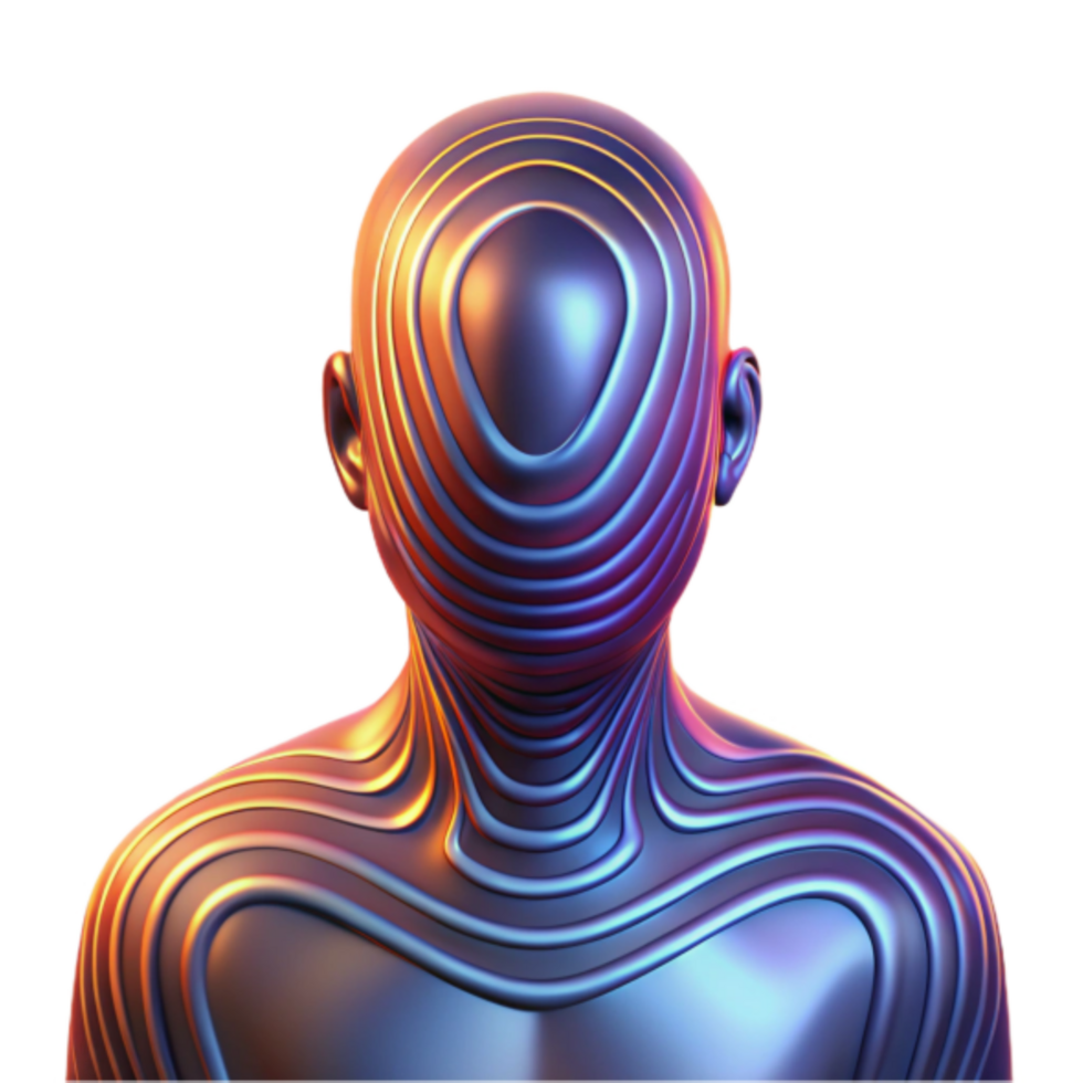 Abstract 3D Render of a Metallic Humanoid Figure with Concentric Lines png