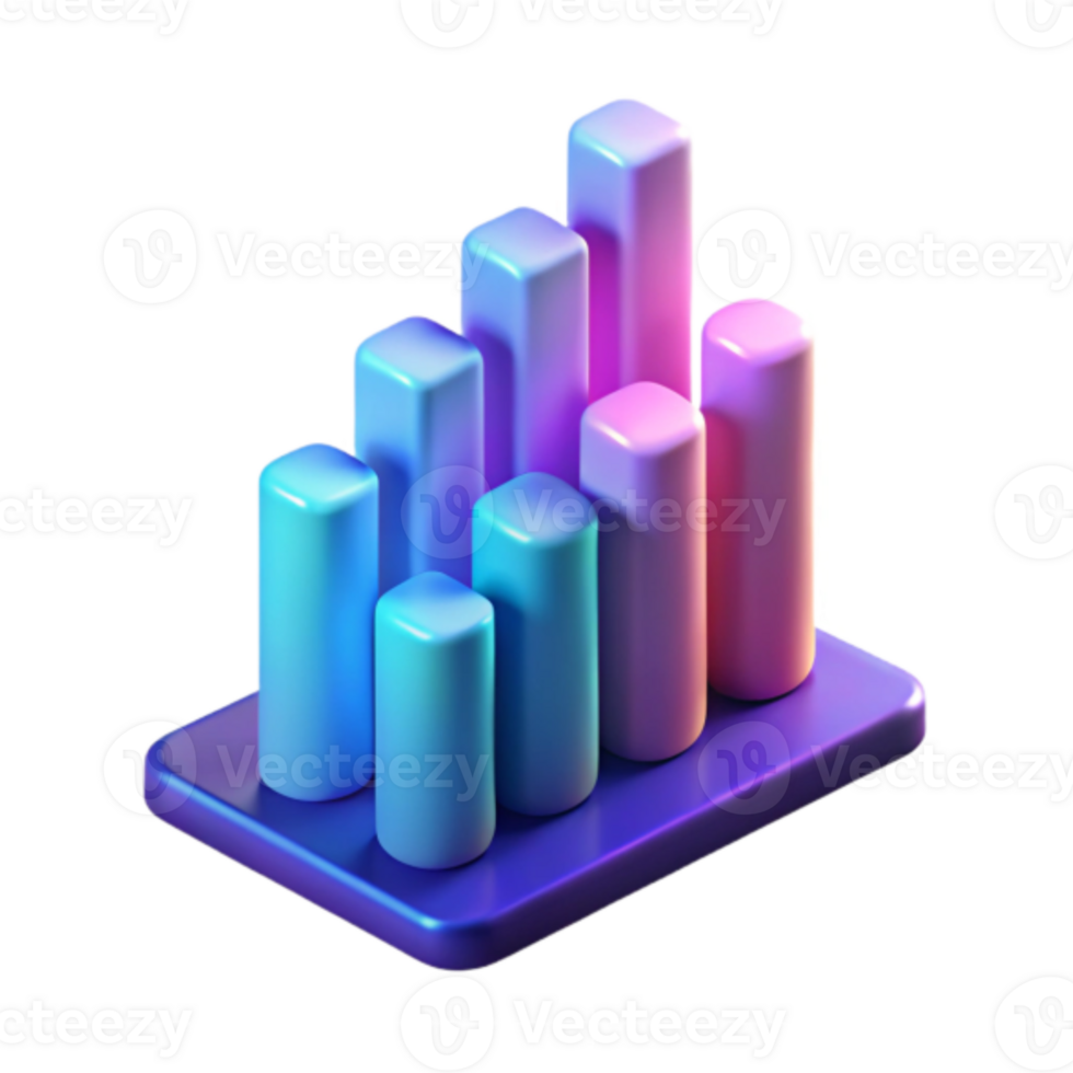 3D Render of Abstract Gradient Bar Chart, Colorful Data Visualization png