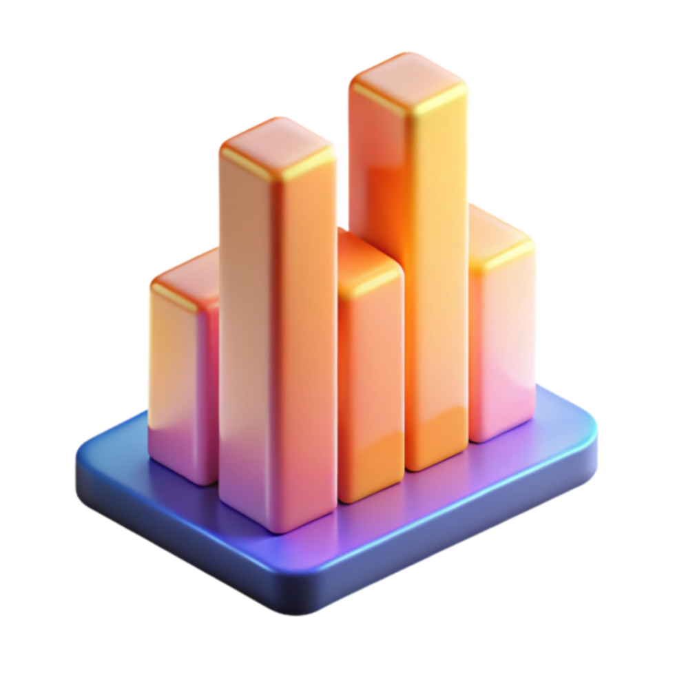 3D Render of Gradient Bar Graph, Data Visualization, Abstract Business Chart, Colorful Isometric Illustration png
