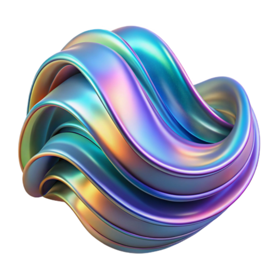 Abstract 3D Render of Iridescent, Swirling, Multicolored, Shiny, Metallic, Fluid, Wave Design png