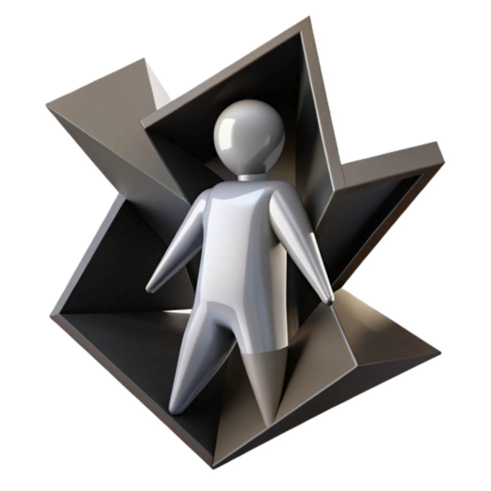 3D Render Abstract Figure in Geometric Enclosure - Metallic Humanoid in Star Shape png