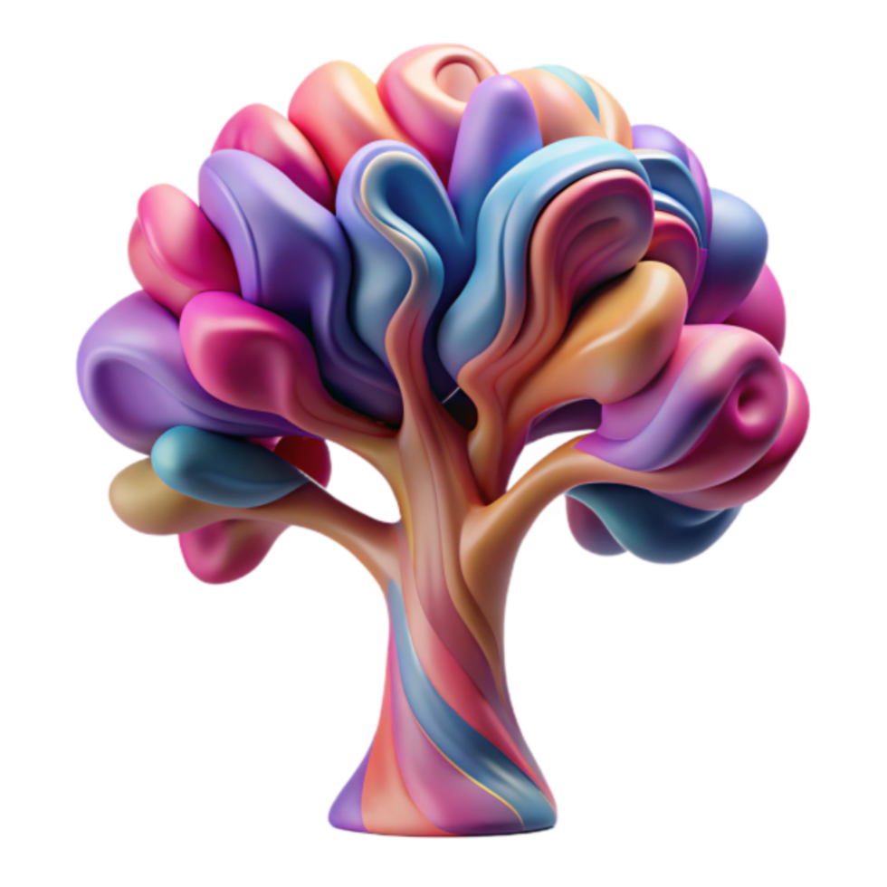 Vibrant 3D Render of an Abstract Tree with Swirling Colorful Branches png