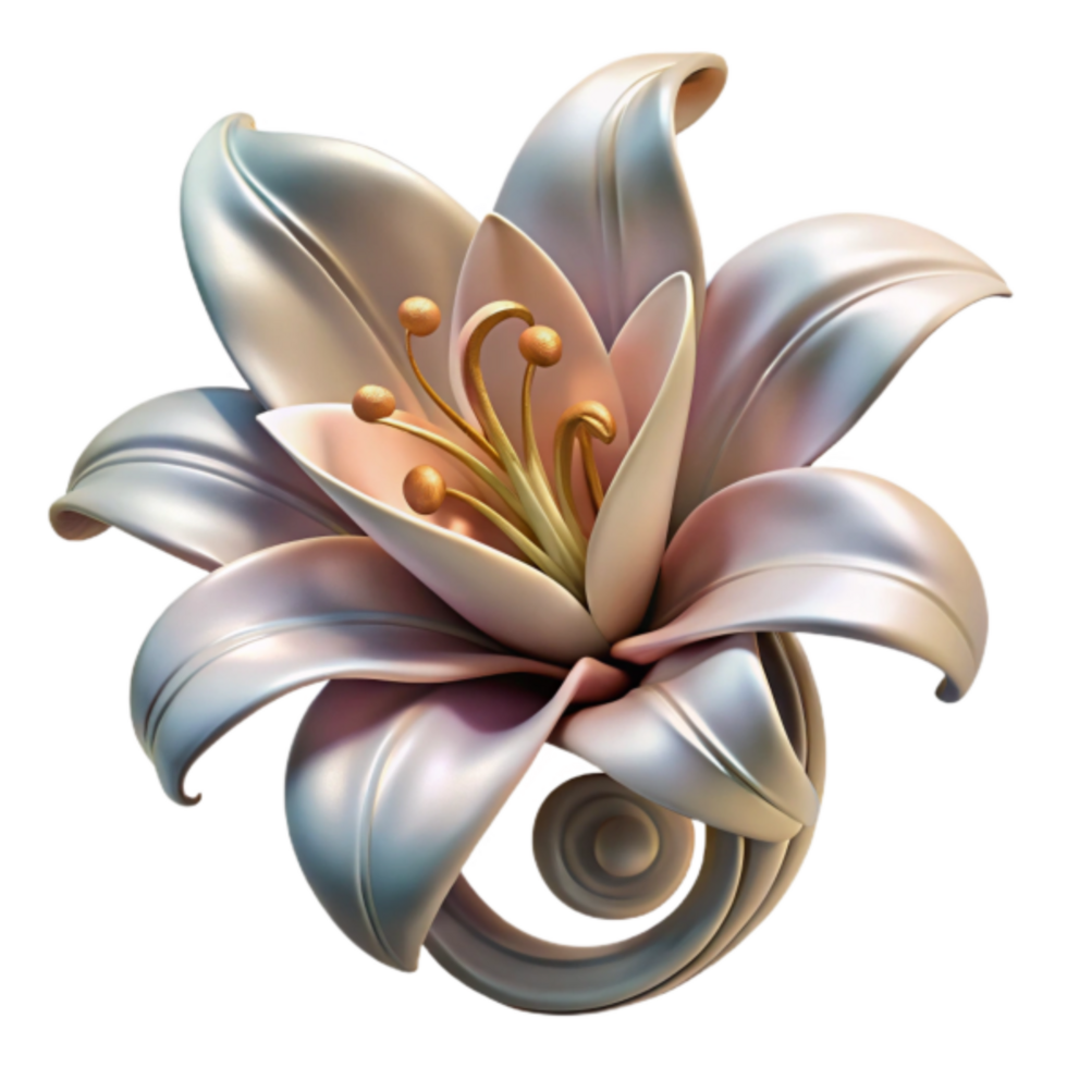 Elegant 3D Render of a Lily Flower with Swirling Design png
