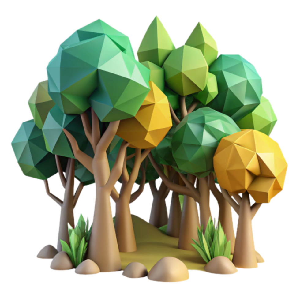 Low Poly Forest 3D Render Illustration Green Yellow Trees Nature png