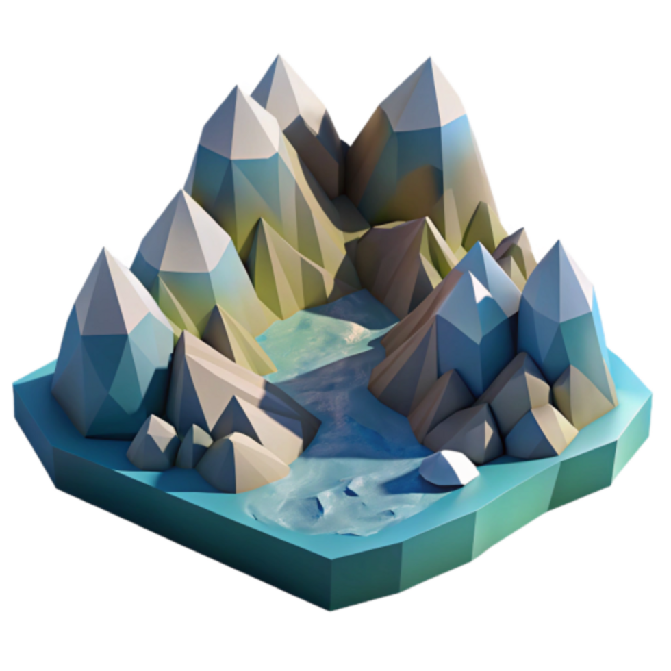 Low Poly Mountain Landscape 3D Render png