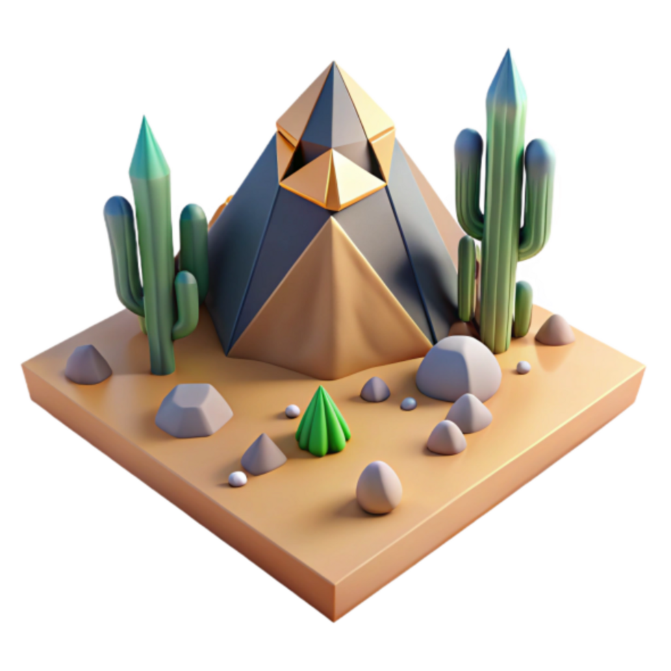 Desert Pyramid 3D Render Low Poly Geometric Illustration png