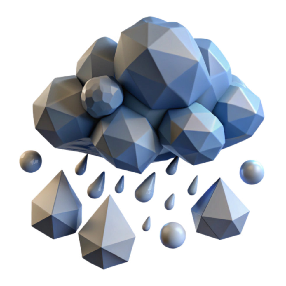 Low Poly 3D Render of a Cloud and Raindrops Abstract Weather Illustration png