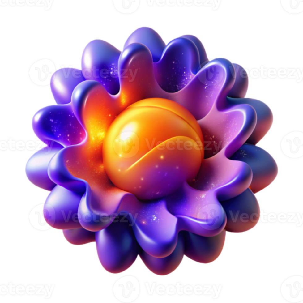 Abstract 3D Render of a Glowing Orb in a Purple Flower-Like Structure png