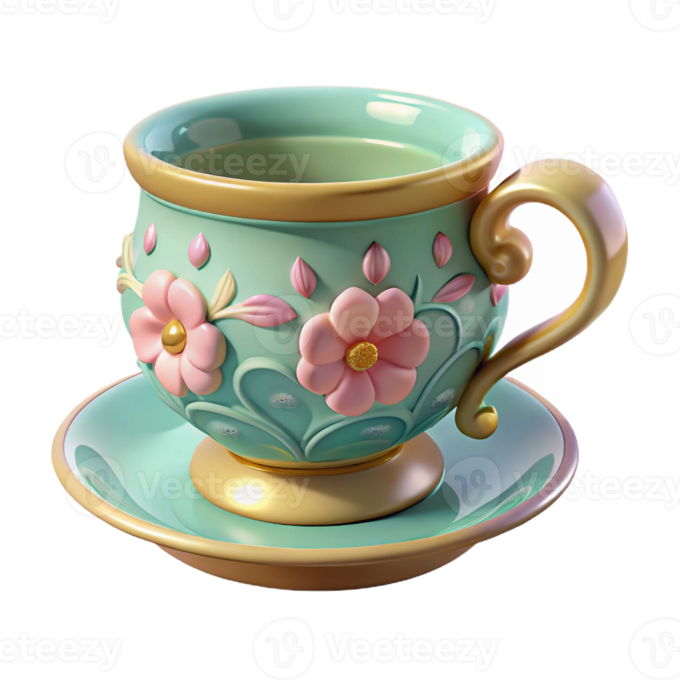 Floral Teacup with Gold Trim png