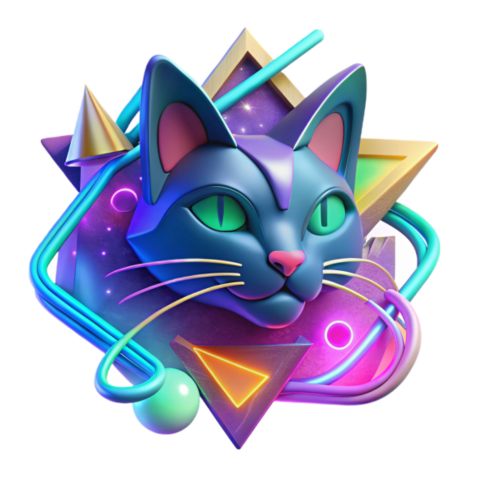 Neon Cat 3D Render 80s Retro Synthwave Style Digital Art png