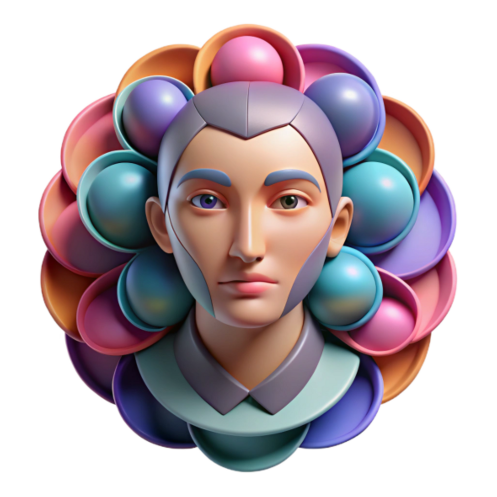 3D Colorful Abstract Portrait Illustration of a Person with Geometric Floral Design png