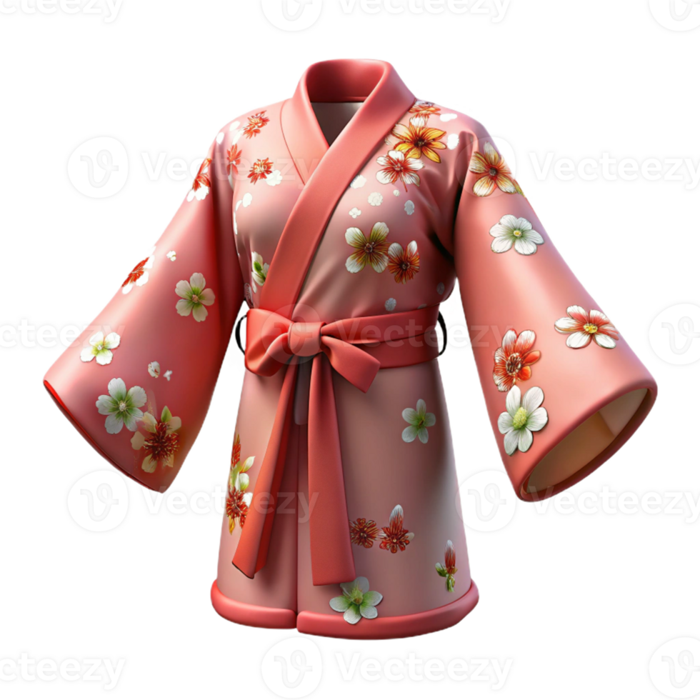 Pink Floral Robe with Bow png