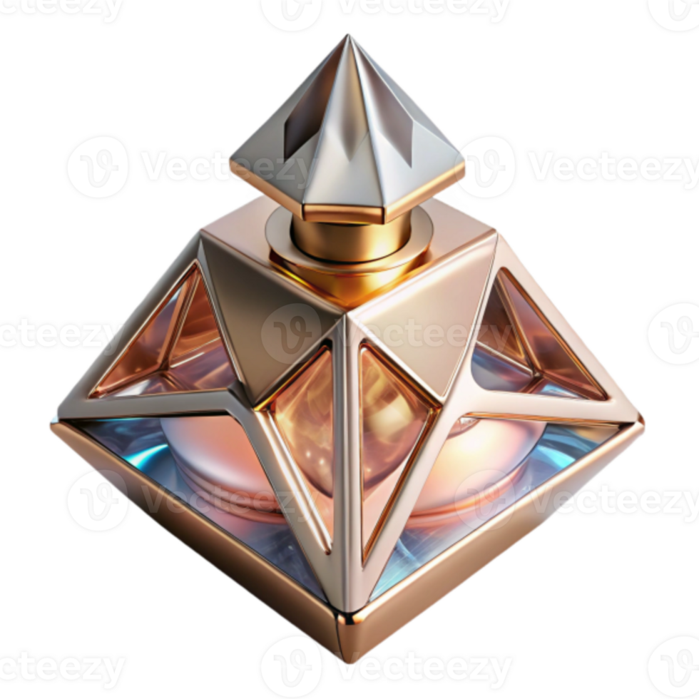 Geometric Rose Gold Perfume Bottle 3D Render png