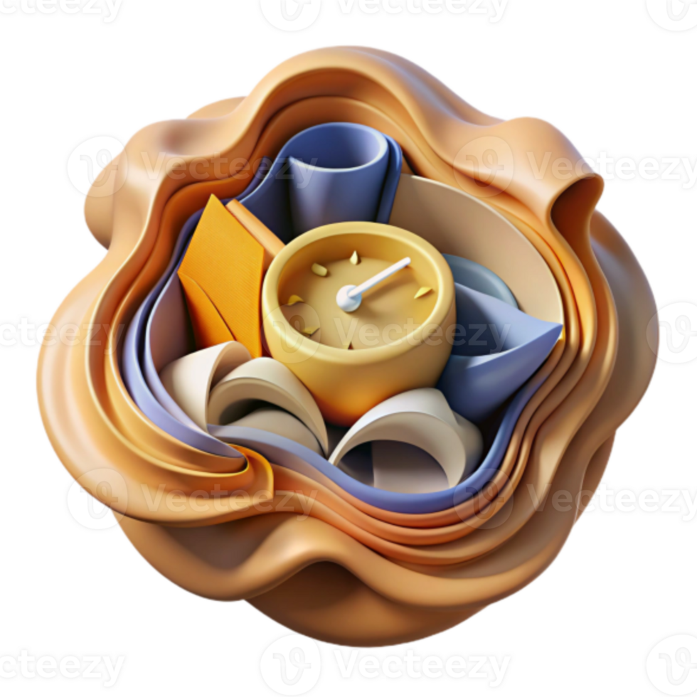 Abstract 3D Render of Clock in Swirling Forms png