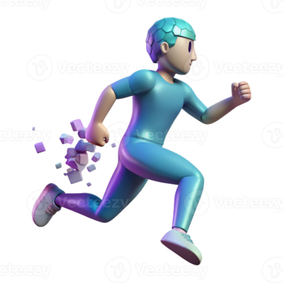 3D Illustration Running Figure Crushing Blocks Dynamic Action Pose png