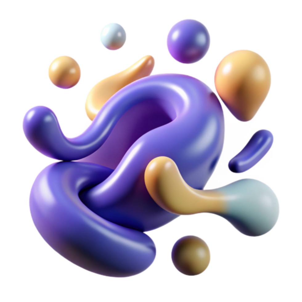 Abstract 3D Render of Fluid Shapes Swirling Violet and Beige Forms png